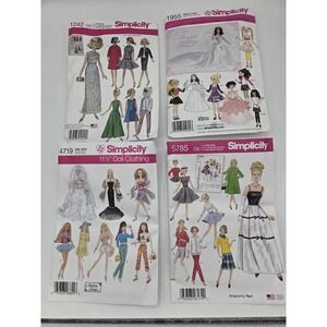 4 Simplicity Patterns For Fashion Doll 11 1/2" 1242 1955 4719 5785
